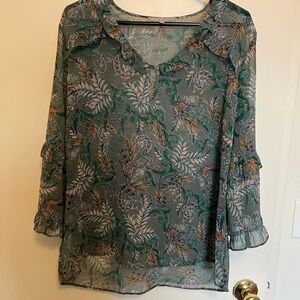 Daniel Rainn Green and Gray Floral Blouse